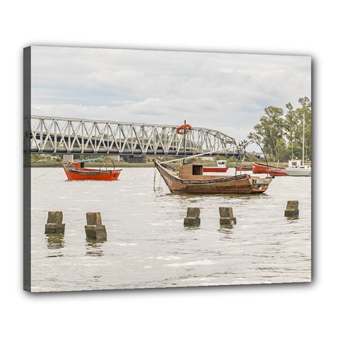 Boats At Santa Lucia River In Montevideo Uruguay Canvas 20  X 16  by dflcprints