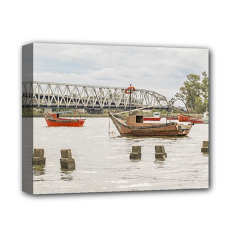 Boats At Santa Lucia River In Montevideo Uruguay Deluxe Canvas 14  X 11  by dflcprints