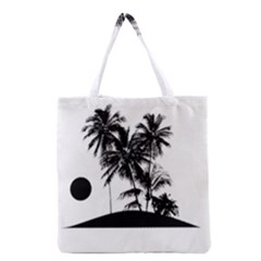 Tropical Scene Island Sunset Illustration Grocery Tote Bags by dflcprints