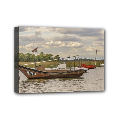 Fishing And Sailboats At Santa Lucia River In Montevideo Mini Canvas 7  X 5  by dflcprints