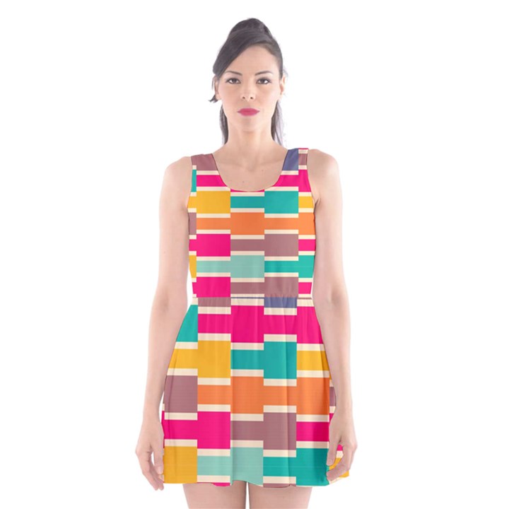 Connected colorful rectangles Scoop Neck Skater Dress