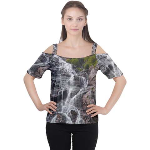 Mountain Waterfall Women s Cutout Shoulder Tee by trendistuff