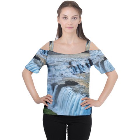 Gullfoss Waterfalls 2 Women s Cutout Shoulder Tee by trendistuff