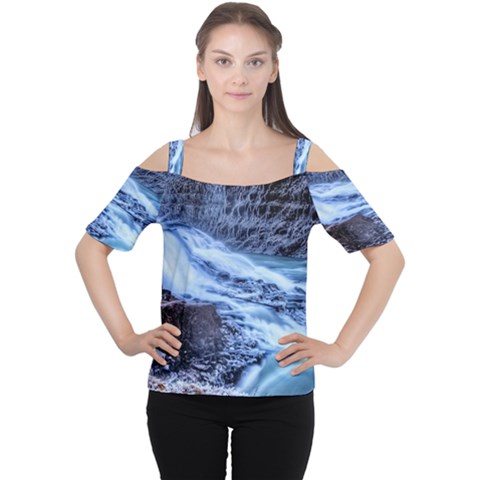 Gullfoss Waterfalls 1 Women s Cutout Shoulder Tee by trendistuff