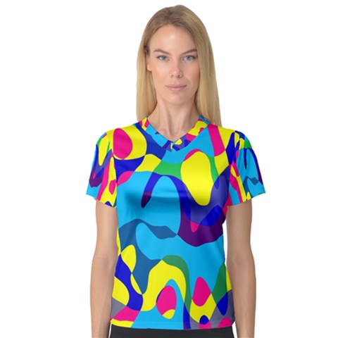 Colorful Chaos Women s V-neck Sport Mesh Tee by LalyLauraFLM