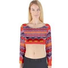 Rhombus Rectangles And Triangles Long Sleeve Crop Top by LalyLauraFLM