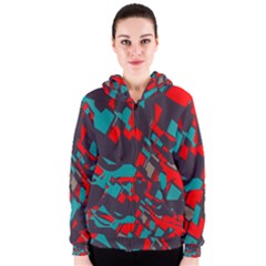 Red Blue Pieces Women s Zipper Hoodie by LalyLauraFLM