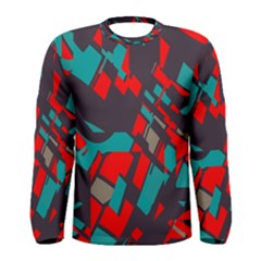 Red Blue Pieces Men Long Sleeve T-shirt by LalyLauraFLM