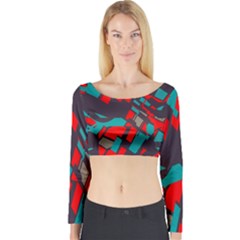 Red Blue Pieces Long Sleeve Crop Top by LalyLauraFLM