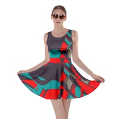 Red Blue Pieces Skater Dress by LalyLauraFLM