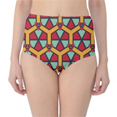 Honeycombs triangles and other shapes pattern High-Waist Bikini Bottoms