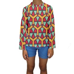 Honeycombs triangles and other shapes pattern  Kid s Long Sleeve Swimwear