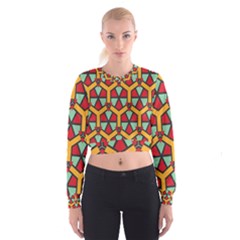 Honeycombs triangles and other shapes pattern   Women s Cropped Sweatshirt