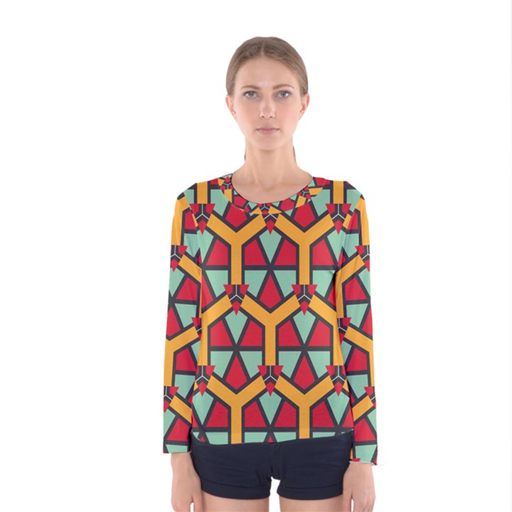 Honeycombs triangles and other shapes pattern Women Long Sleeve T-shirt