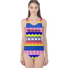 Rectangles Waves And Circles Women s One Piece Swimsuit by LalyLauraFLM