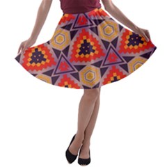 Triangles Honeycombs And Other Shapes Pattern A-line Skater Skirt by LalyLauraFLM