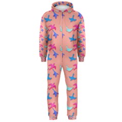 Birds Pattern On Pink Background Hooded Jumpsuit (men) 