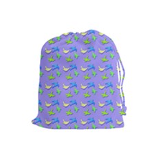 Blue And Green Birds Pattern Drawstring Pouches (large)  by LovelyDesigns4U