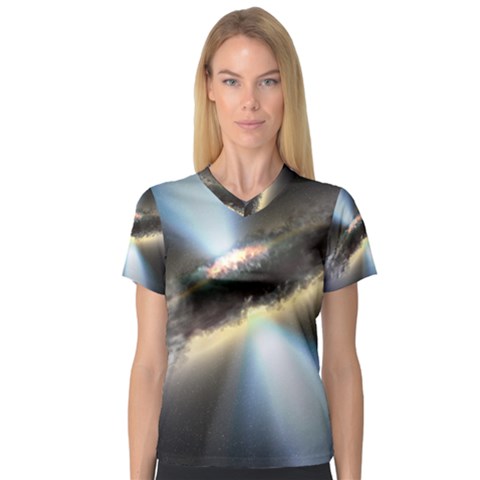 Hidden Black Hole Women s V-neck Sport Mesh Tee by trendistuff