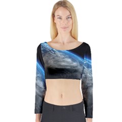 Earth Orbit Long Sleeve Crop Top by trendistuff