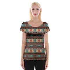 Southwest Design Turquoise And Terracotta Women s Cap Sleeve Top