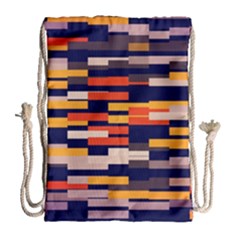 Rectangles In Retro Colors Large Drawstring Bag by LalyLauraFLM