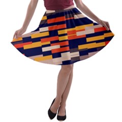 Rectangles In Retro Colors A-line Skater Skirt by LalyLauraFLM