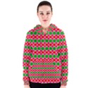 Red pink green rhombus pattern Women s Zipper Hoodie View1