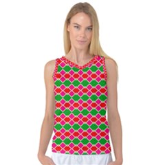 Red Pink Green Rhombus Pattern Women s Basketball Tank Top by LalyLauraFLM