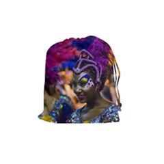 Costumed Attractive Dancer Woman At Carnival Parade Of Uruguay Drawstring Pouches (medium)  by dflcprints