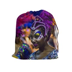 Costumed Attractive Dancer Woman At Carnival Parade Of Uruguay Drawstring Pouches (extra Large) by dflcprints