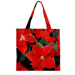 Poinsettia Zipper Grocery Tote Bags by trendistuff