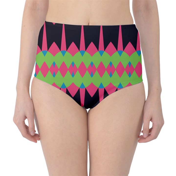 Rhombus and other shapes pattern High-Waist Bikini Bottoms