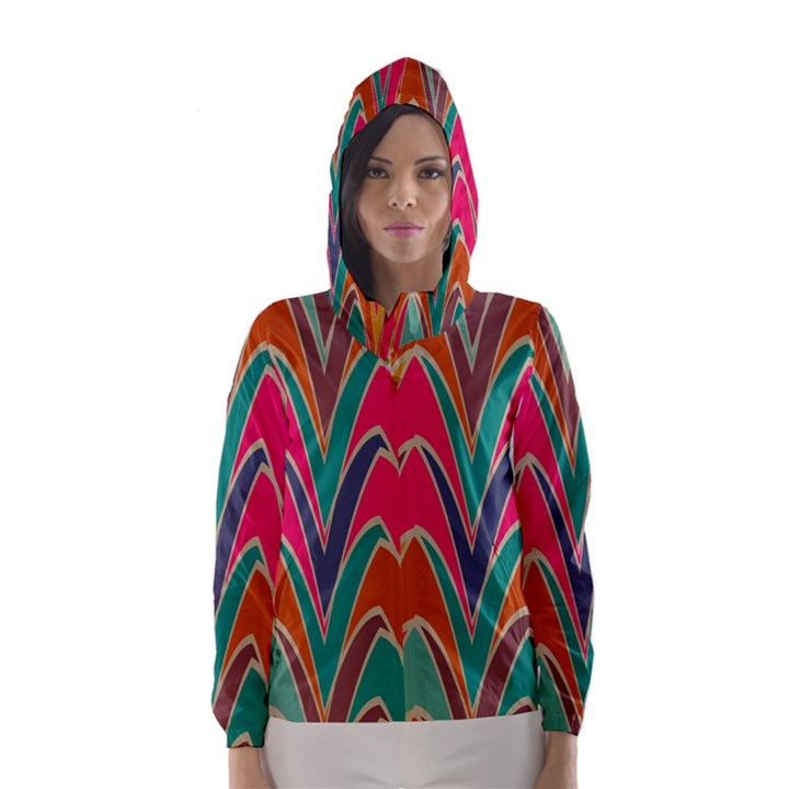 Bended shapes in retro colors Hooded Wind Breaker (Women)