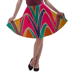 Bended Shapes In Retro Colors A-line Skater Skirt by LalyLauraFLM