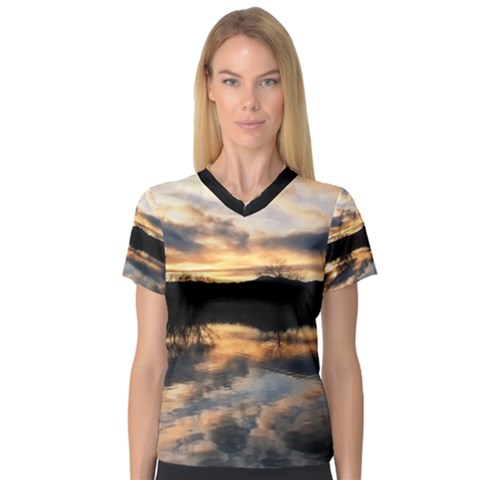 Sun Reflected On Lake Women s V-neck Sport Mesh Tee by trendistuff