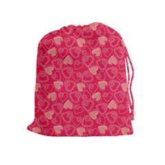 Red Pink Valentine Pattern With Coral Hearts Drawstring Pouches (extra Large) by ArigigiPixel