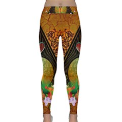 Surfing, Surfboard With Flowers And Floral Elements Yoga Leggings by FantasyWorld7