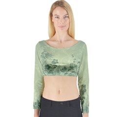 Wonderful Flowers In Soft Green Colors Long Sleeve Crop Top by FantasyWorld7