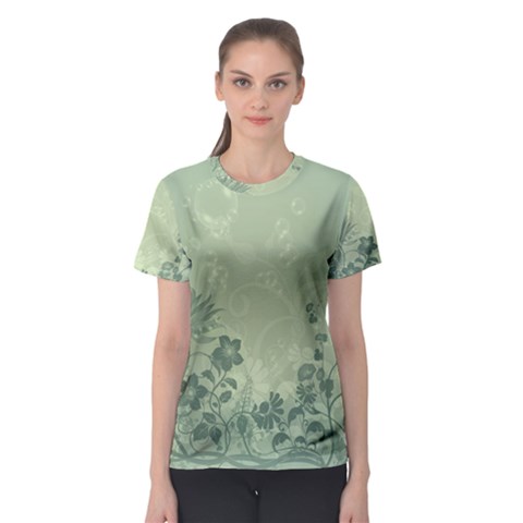 Wonderful Flowers In Soft Green Colors Women s Sport Mesh Tees by FantasyWorld7