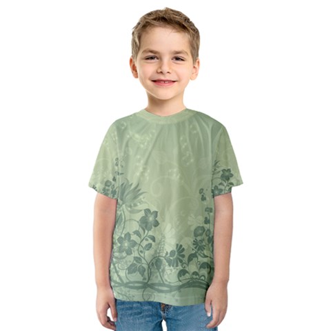 Wonderful Flowers In Soft Green Colors Kid s Sport Mesh Tees by FantasyWorld7