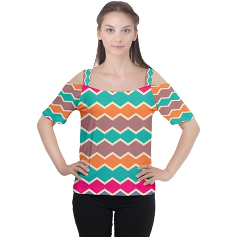 Colorful Chevrons Pattern Women s Cutout Shoulder Tee by LalyLauraFLM