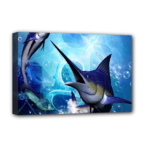 Awersome Marlin In A Fantasy Underwater World Deluxe Canvas 18  X 12   by FantasyWorld7