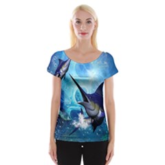 Awersome Marlin In A Fantasy Underwater World Women s Cap Sleeve Top by FantasyWorld7