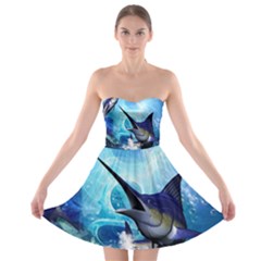 Awersome Marlin In A Fantasy Underwater World Strapless Bra Top Dress by FantasyWorld7