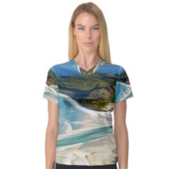 Whitehaven Beach 1 Women s V-neck Sport Mesh Tee