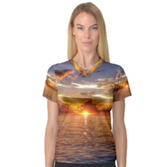 Tahitian Sunset Women s V-neck Sport Mesh Tee