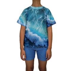 Storm Waves Kid s Short Sleeve Swimwear