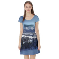 Snowy Mountains Short Sleeve Skater Dresses by trendistuff