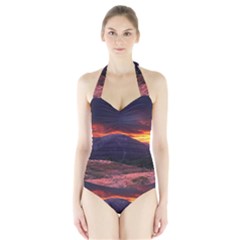 San Gabriel Mountain Sunset Women s Halter One Piece Swimsuit